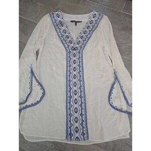 White House Black Market Blue Embroidered Tunic Top White Swim Cover Up‎ Size 4